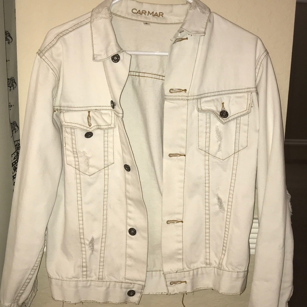 off white vintage denim distressed jacket